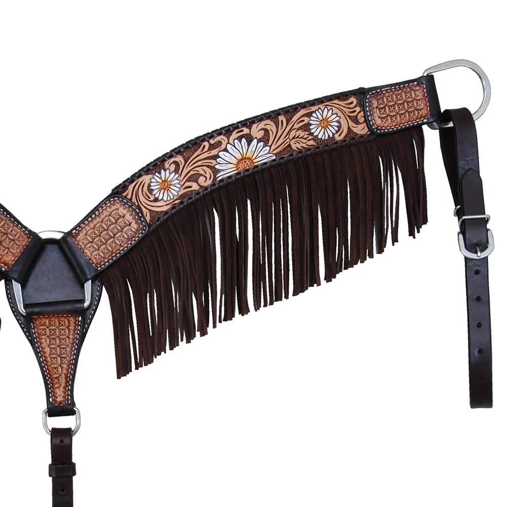 Rafter T Ranch Company Painted Daisy Breast Collar With Fringe 1 Rafter T Ranch Company Painted Daisy Breast Collar With Fringe