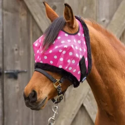 Mackey Equine Modern Vintage Pink Dotty Mesh Fly Mask With Fleece Binding
