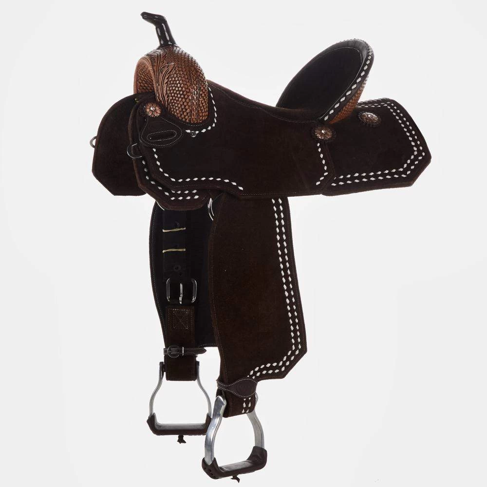 Tomahawk Chocolate Roughout 14 1/2 Inch Barrel Saddle With Tooling And White Buckstitch 1 Tomahawk Chocolate Roughout 14 1/2 Inch Barrel Saddle With Tooling And White Buckstitch