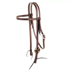 Nrs Tack Economy Oiled 5/8 Inch Browband Headstall With Copper Flower Silver Bar Cart Buckle