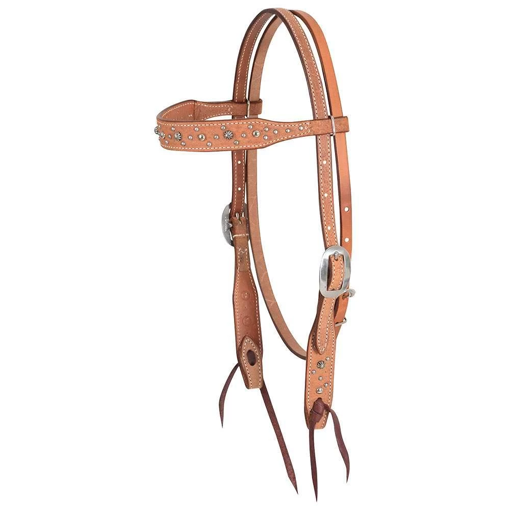 Martin Saddlery Roughout Browband Headstall W/Pewter Dots 3 Martin Saddlery Roughout Browband Headstall W/Pewter Dots - Image 3
