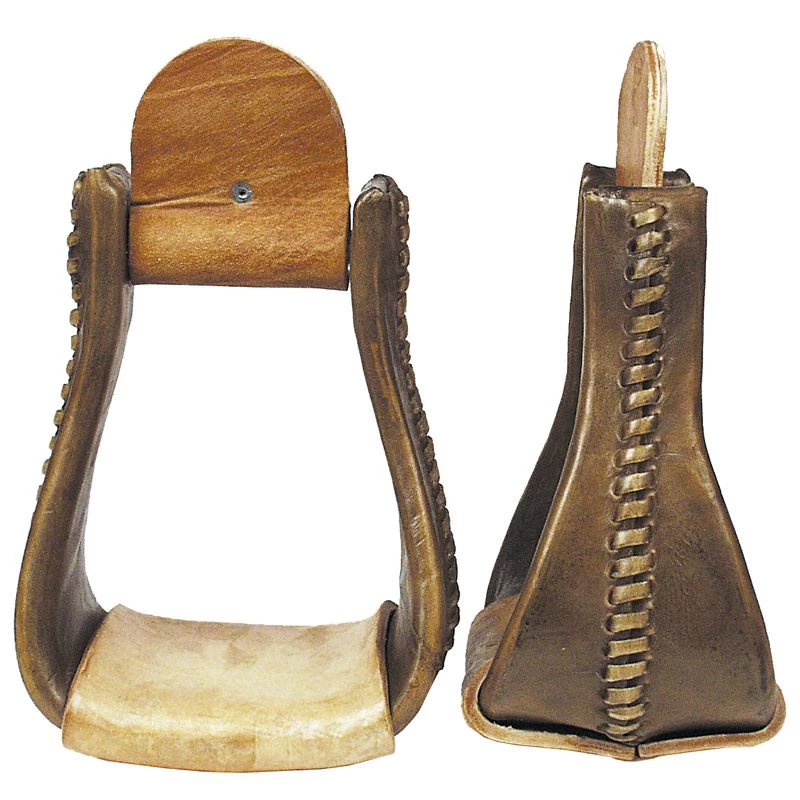 NRS Deluxe Rawhide Covered Wood Bell Stirrups 1 NRS Deluxe Rawhide Covered Wood Bell Stirrups