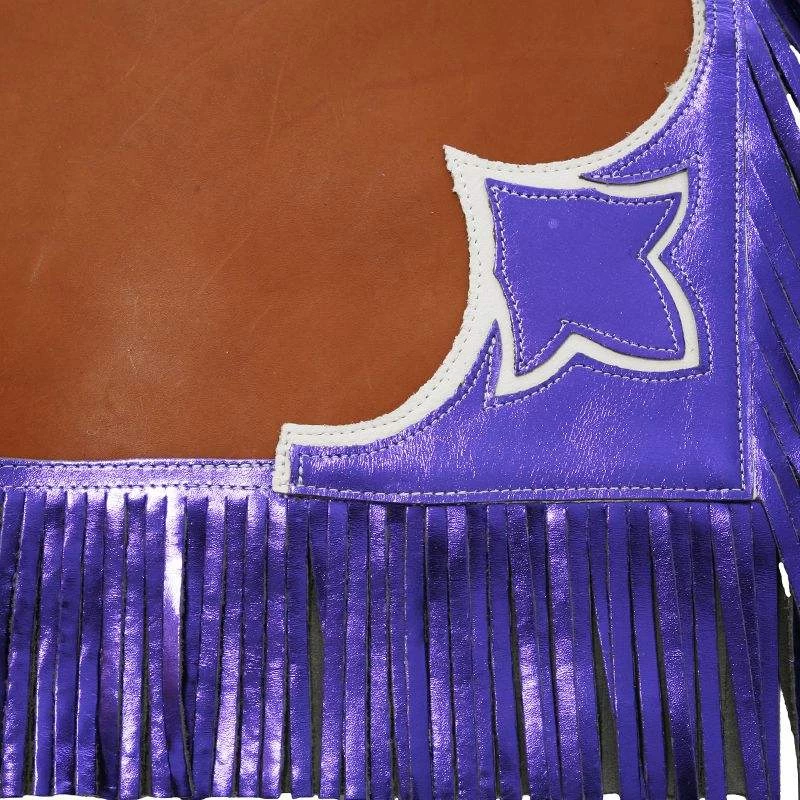 Saddle Barn Tack Youth Contender Tan And Purple Chaps 2 Saddle Barn Tack Youth Contender Tan And Purple Chaps - Image 2