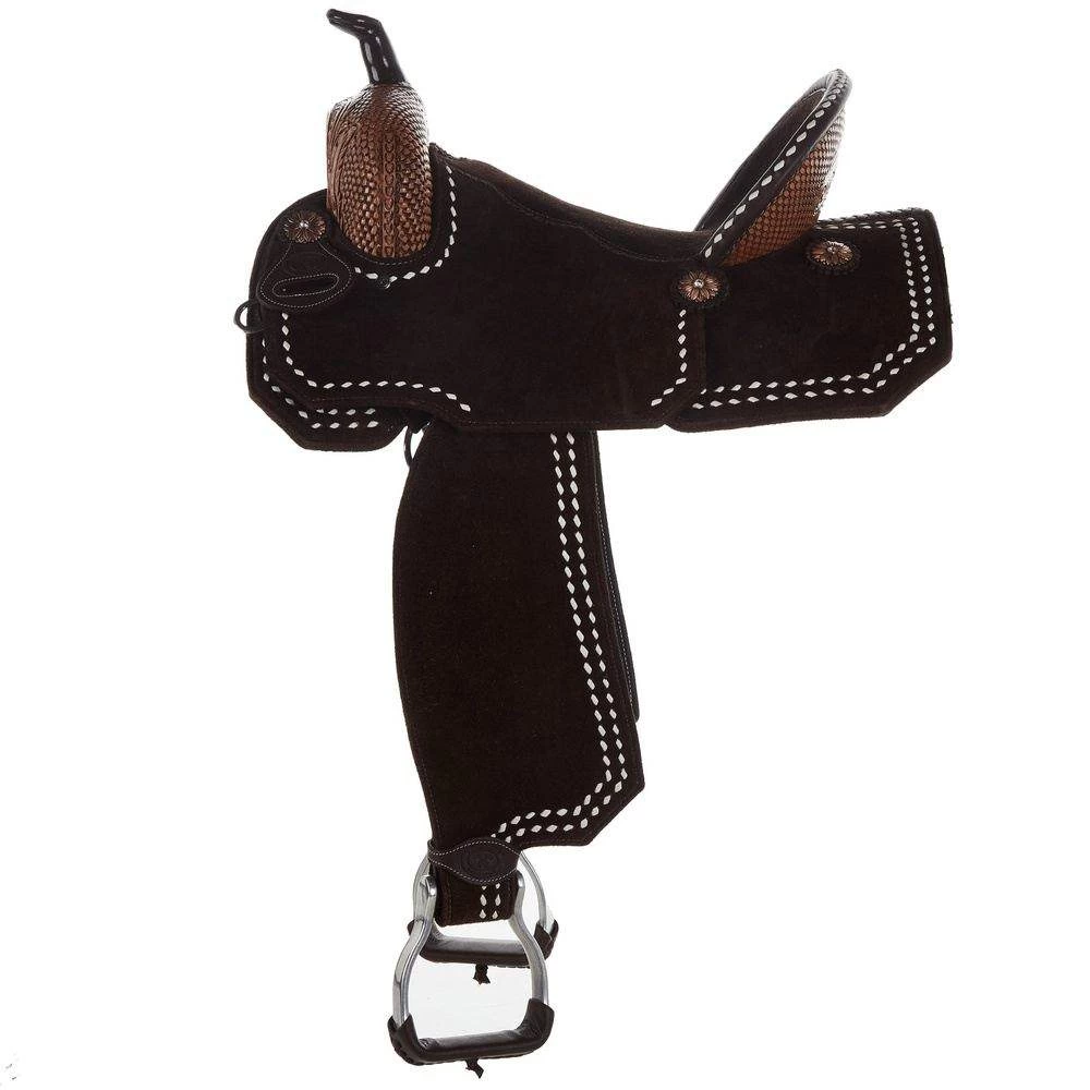 Tomahawk Chocolate Roughout 14 1/2 Inch Barrel Saddle With Tooling And White Buckstitch 2 Tomahawk Chocolate Roughout 14 1/2 Inch Barrel Saddle With Tooling And White Buckstitch - Image 2